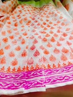 ব্লক প্রিন্টেড কটন শাড়ি